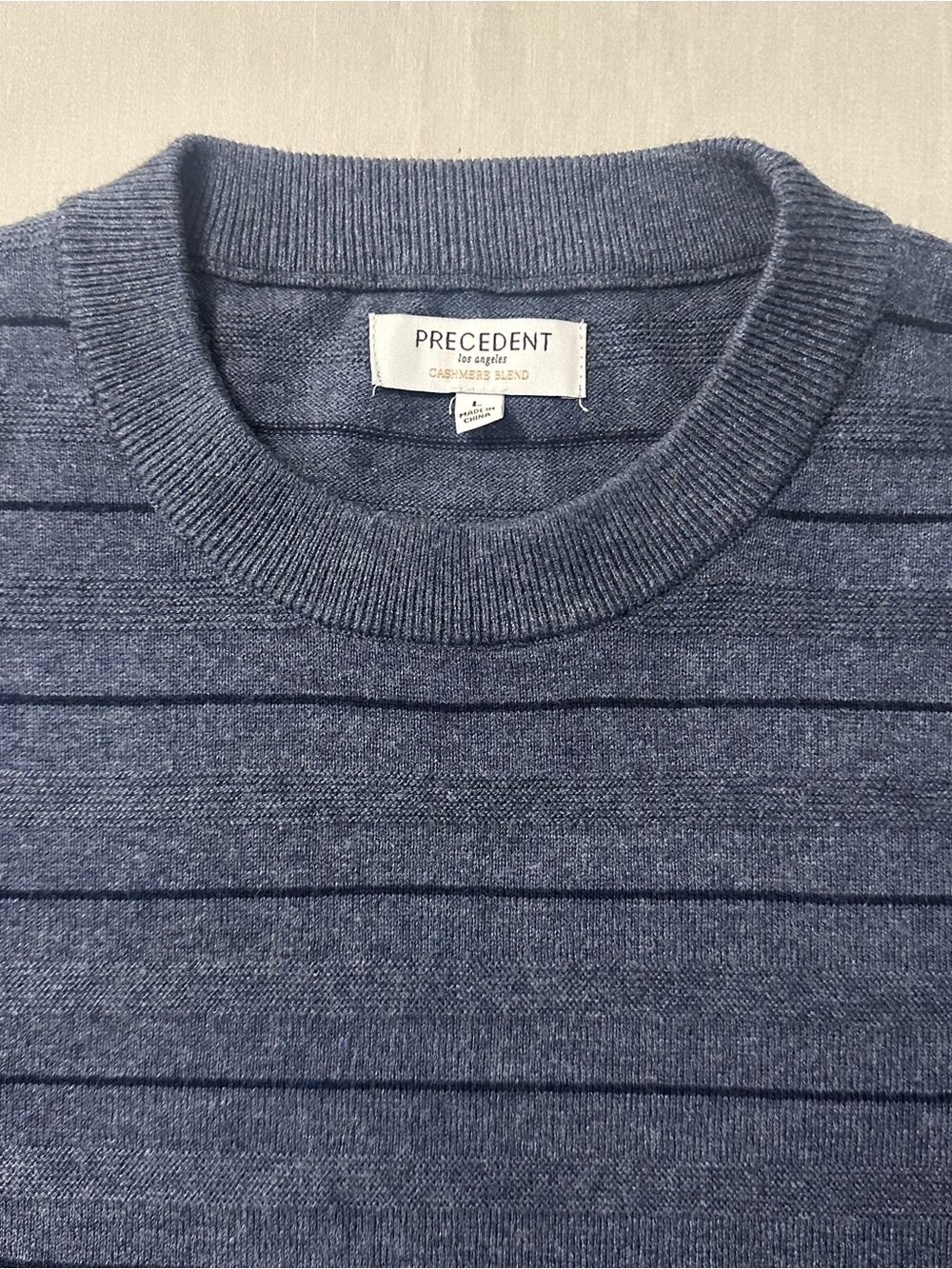 Precedent Los Angeles Cashmere Blend Sweater Mens Size L Blue Striped Crewneck